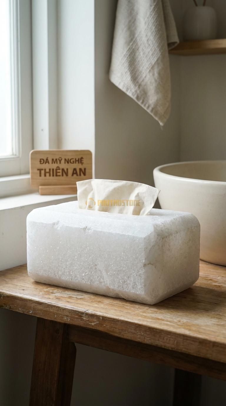 Hộp Giấy Đá Trắng Muối Vát Kim Cương Vát Chéo Các Cạnh Tạo Khối Hình Học (Geometric) 23cm x 12cm x 10cm