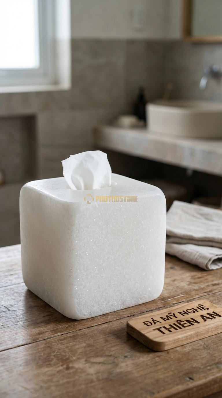 Hộp Giấy Đá Trắng Muối Vuông Bo Góc Dáng Vuông Nhưng Bo Tròn 4 Góc Mềm Mại 13cm x 13cm x 13cm