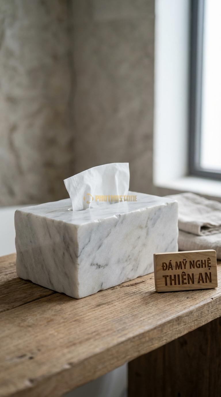 Hộp Giấy Đá Trắng Xanh Đá Đen Tia Chớp Sử Dụng Đá Đen Có Vân Trắng Tia Chớp (Nero Style) 24cm x 13cm x 11cm