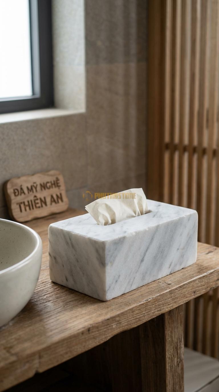 Hộp Giấy Đá Trắng Xanh Đá Vân Mây Chọn Phôi Đá Có Vân Loang Như Mây (Vân Trắng/Đen) 24cm x 12cm x 10cm