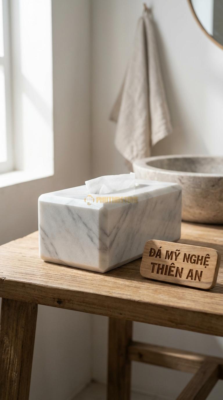 Hộp Giấy Đá Trắng Xanh Vát Kim Cương Vát Chéo Các Cạnh Tạo Khối Hình Học (Geometric) 23cm x 12cm x 10cm