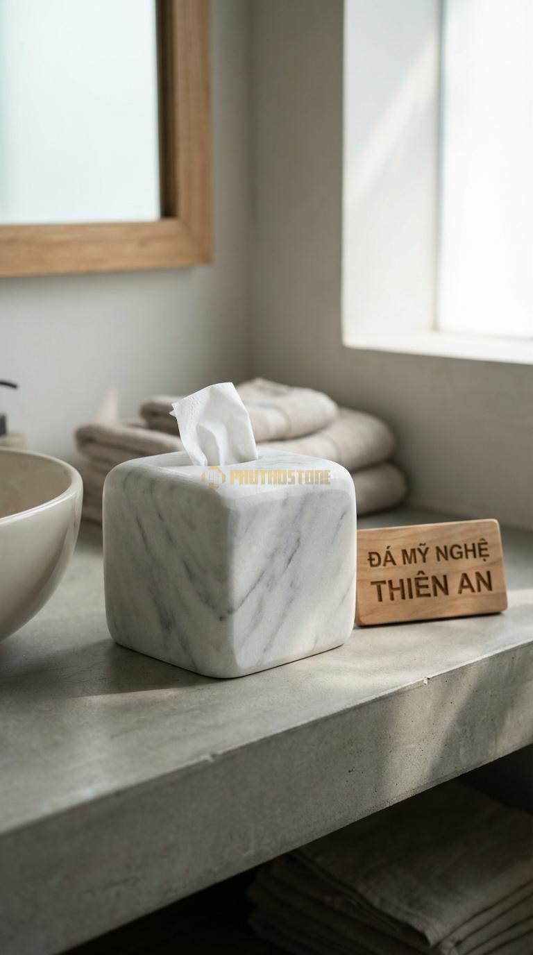 Hộp Giấy Đá Trắng Xanh Vuông Bo Góc Dáng Vuông Nhưng Bo Tròn 4 Góc Mềm Mại 13cm x 13cm x 13cm