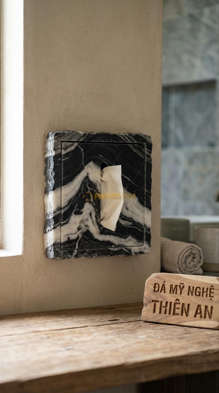 Hộp Giấy Đá Tuyết Sơn Âm Tường Lắp Lọt Vào Tường, Mặt Ngoài Bằng Đá 18cm x 18cm x 10cm