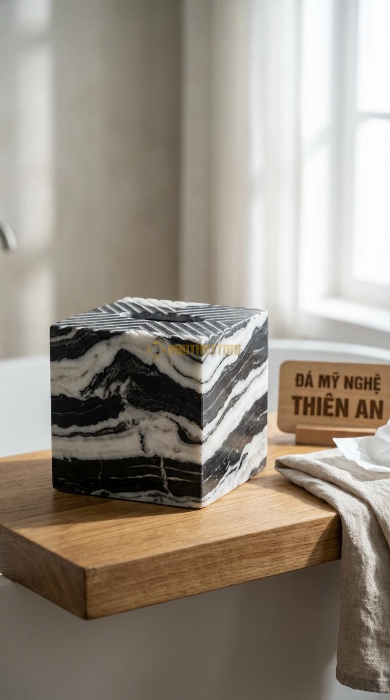 Hộp Giấy Đá Tuyết Sơn Chạm Kỷ Hà Họa Tiết Đường Line Đan Chéo Hiện Đại 14cm x 14cm x 14cm