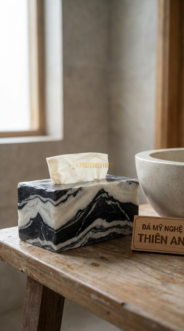 Hộp Giấy Đá Tuyết Sơn Hoa Mẫu Đơn Chạm Dây Hoa Mẫu Đơn Phú Quý Nở Rộ 24cm x 13cm x 11cm