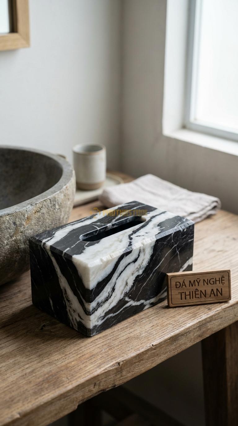 Hộp Giấy Đá Tuyết Sơn Hoa Sen Cá Chép Bức Tranh “Cửu Ngư Quần Hội” (Sen & Cá) 24cm x 13cm x 11cm