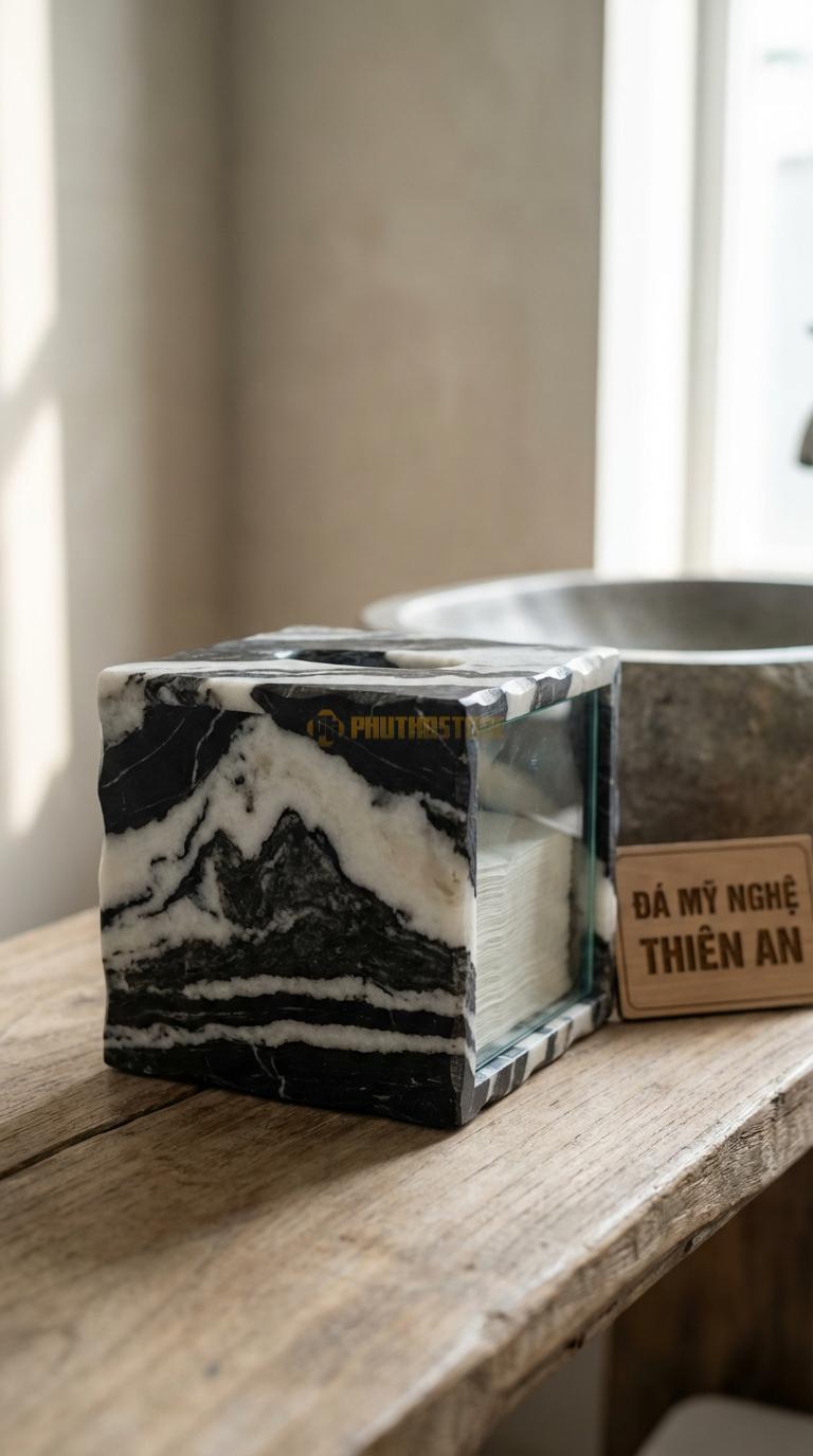 Hộp Giấy Đá Tuyết Sơn Mặt Kính Kết Hợp Đá Và Một Mặt Kính Nhìn Xuyên 15cm x 15cm x 14cm