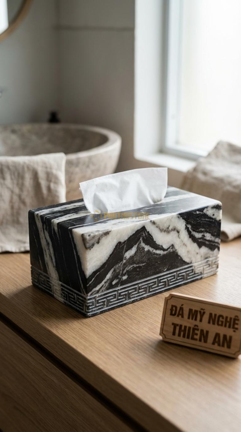 Hộp Giấy Đá Tuyết Sơn Triện Tàu Hoa Văn Đường Diềm Triện Tàu (Hồi Văn) Chạy Quanh 23cm x 12cm x 10cm