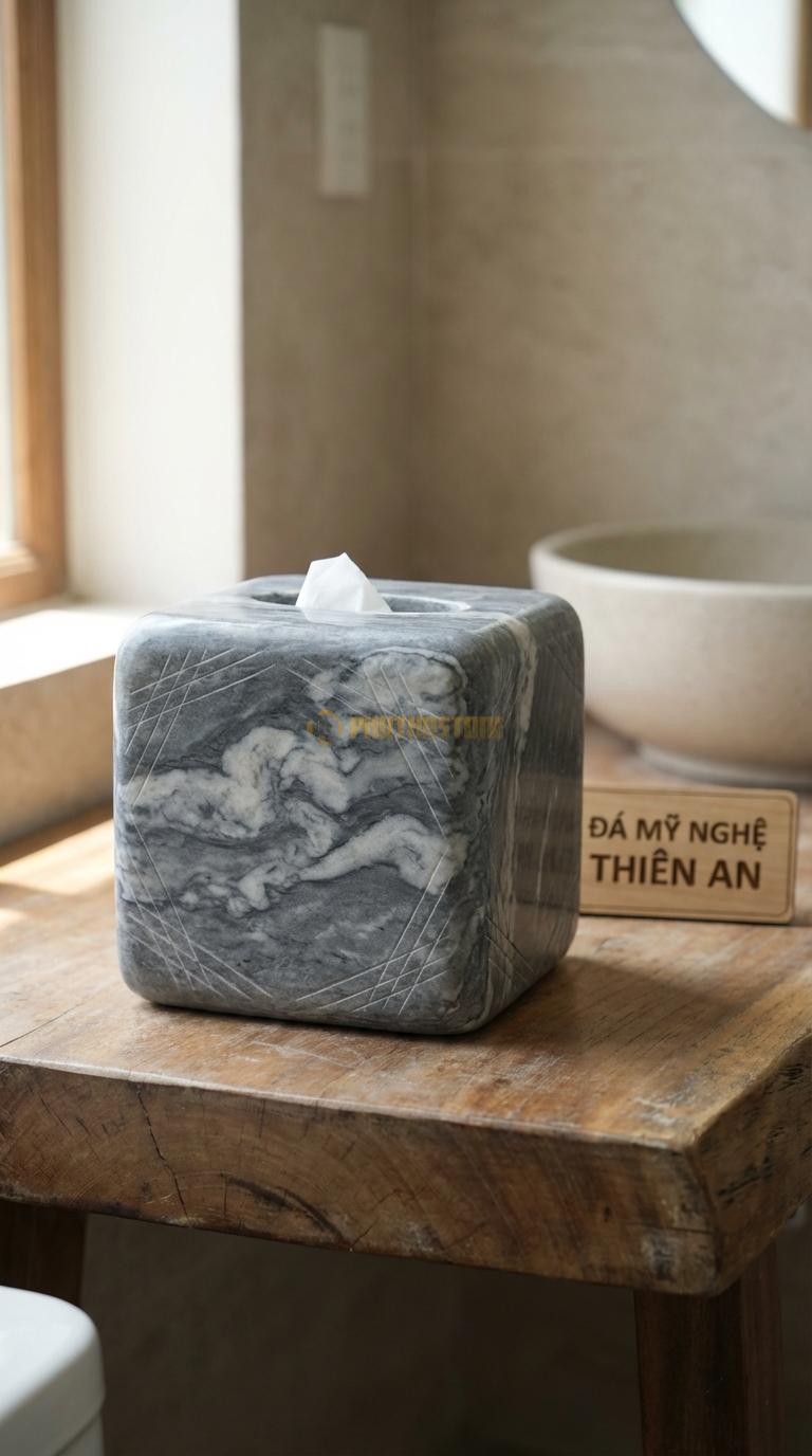 Hộp Giấy Đá Vân Mây Chạm Kỷ Hà Họa Tiết Đường Line Đan Chéo Hiện Đại 14cm x 14cm x 14cm