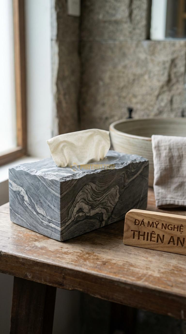 Hộp Giấy Đá Vân Mây Triện Tàu Hoa Văn Đường Diềm Triện Tàu (Hồi Văn) Chạy Quanh 23cm x 12cm x 10cm