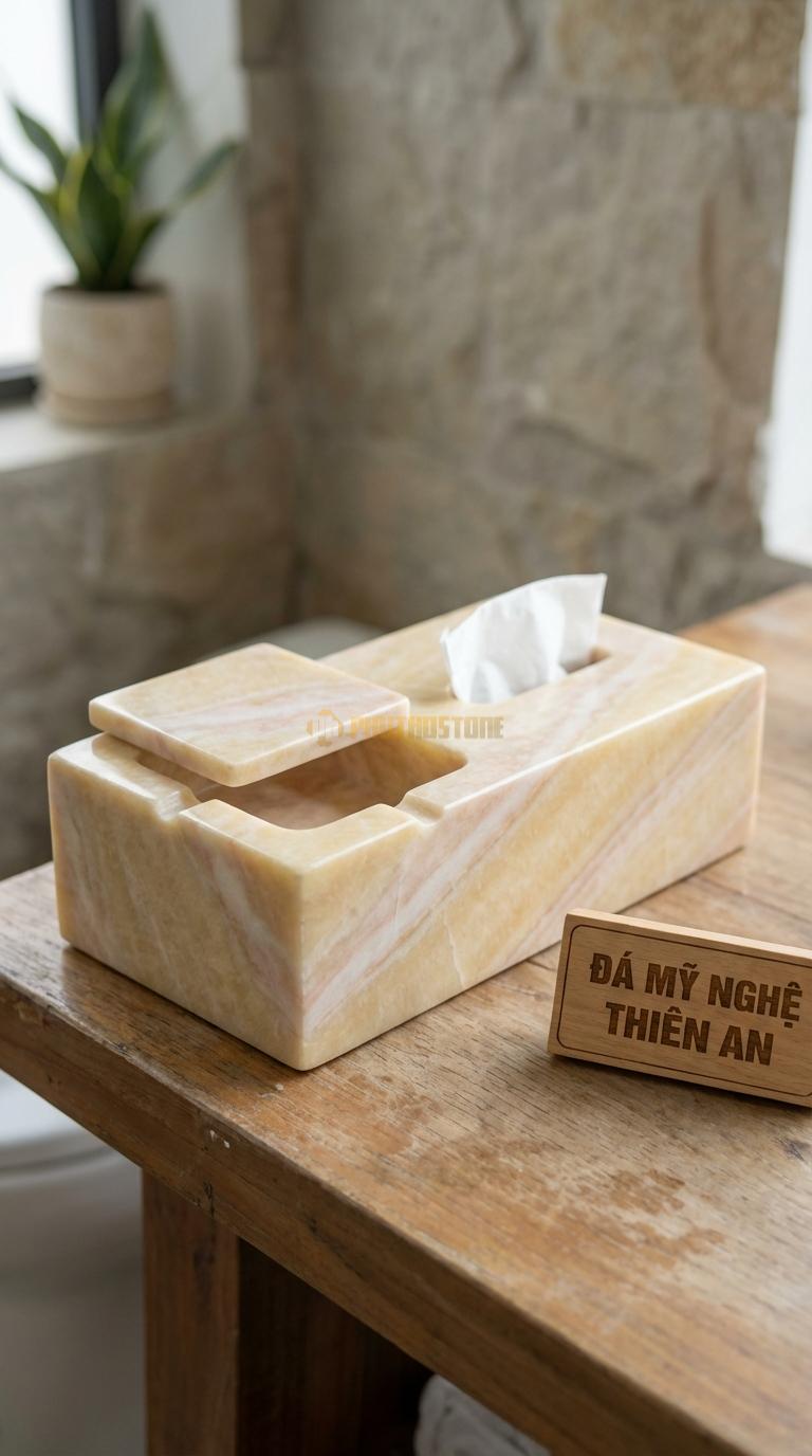 Hộp Giấy Đá Vàng Nghệ An Kèm Gạt Tàn Tích Hợp Khay Gạt Tàn Thuốc (Có Nắp Hoặc Không) 30cm x 14cm x 10cm