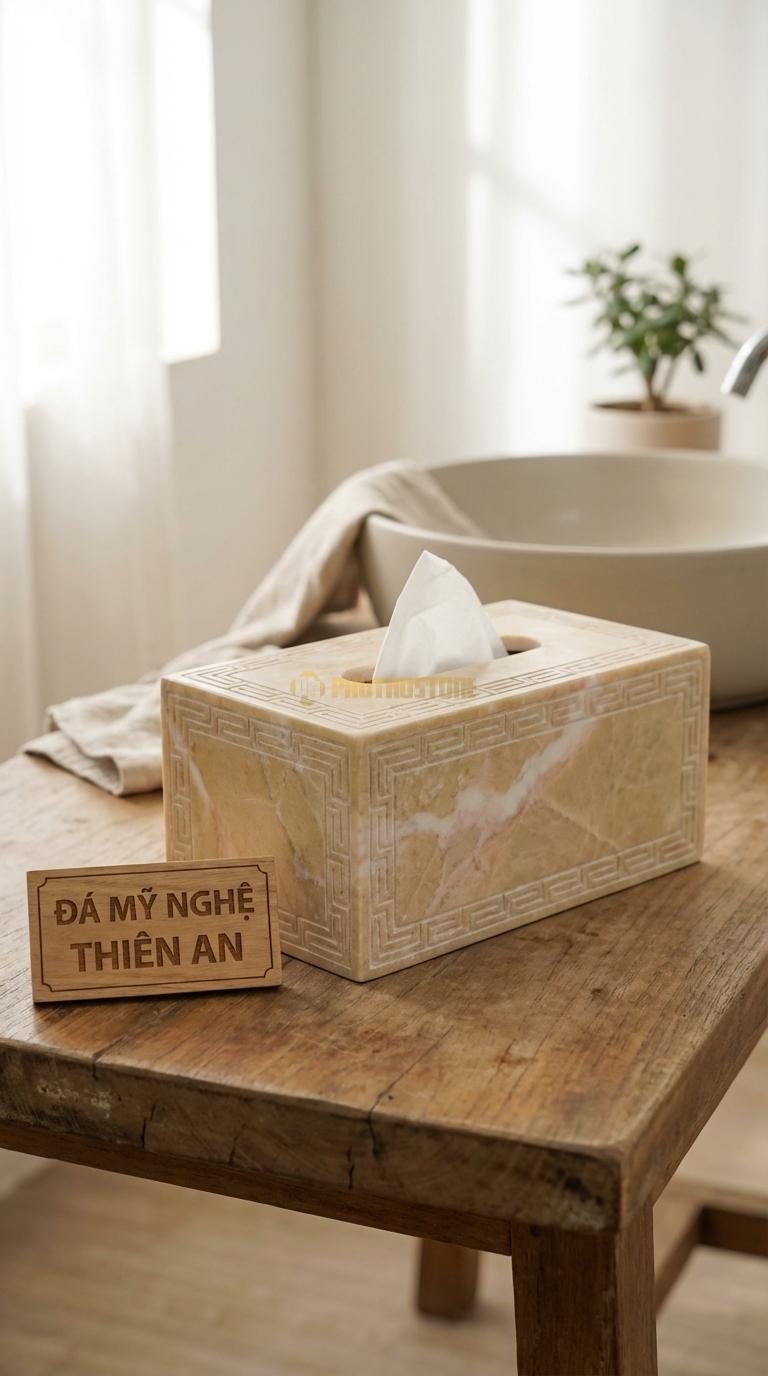 Hộp Giấy Đá Vàng Nghệ An Triện Tàu Hoa Văn Đường Diềm Triện Tàu (Hồi Văn) Chạy Quanh 23cm x 12cm x 10cm