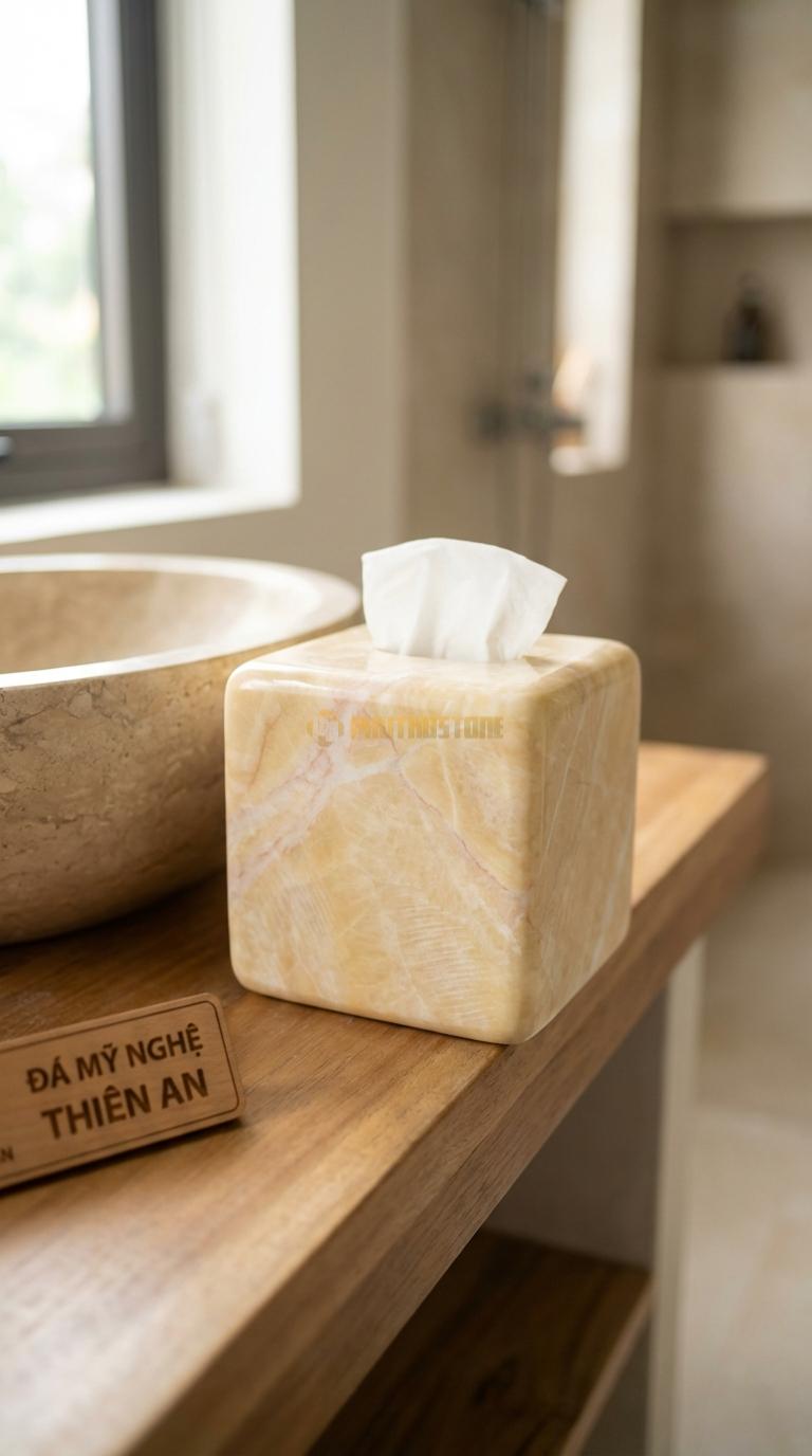 Hộp Giấy Đá Vàng Nghệ An Vuông Bo Góc Dáng Vuông Nhưng Bo Tròn 4 Góc Mềm Mại 13cm x 13cm x 13cm