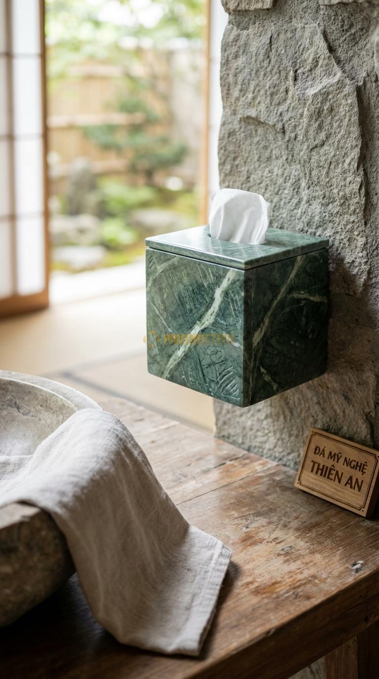 Hộp Giấy Đá Xanh Ấn Gắn Tường Có Nắp Nắp Đậy Bằng Đá Mỏng Nhẹ, Tinh Xảo 15cm x 15cm x 15cm