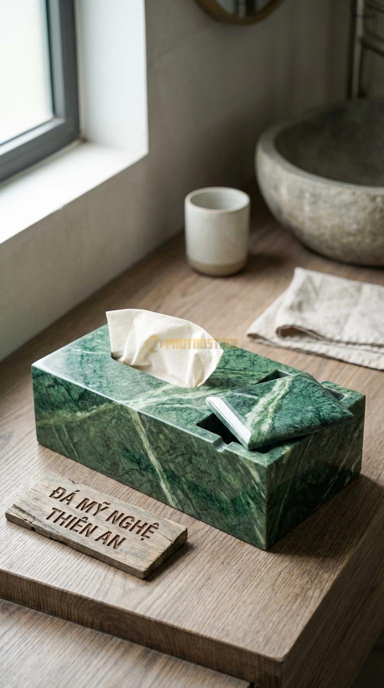 Hộp Giấy Đá Xanh Ấn Kèm Gạt Tàn Tích Hợp Khay Gạt Tàn Thuốc (Có Nắp Hoặc Không) 30cm x 14cm x 10cm