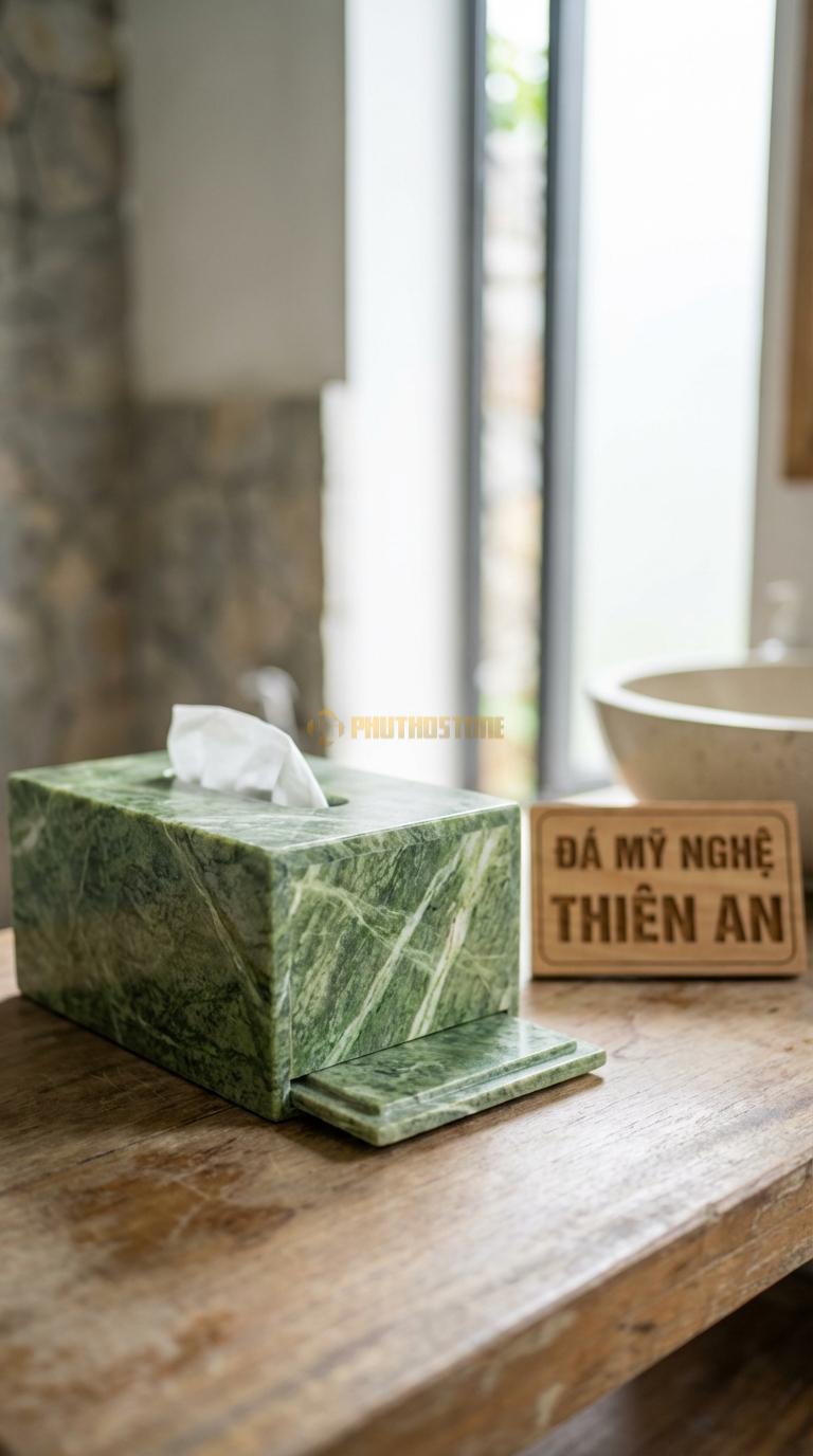 Hộp Giấy Đá Xanh Ấn Nắp Trượt Thiết Kế Rãnh Trượt Cho Nắp Đáy (Thay Giấy Dễ Dàng) 24cm x 13cm x 11cm