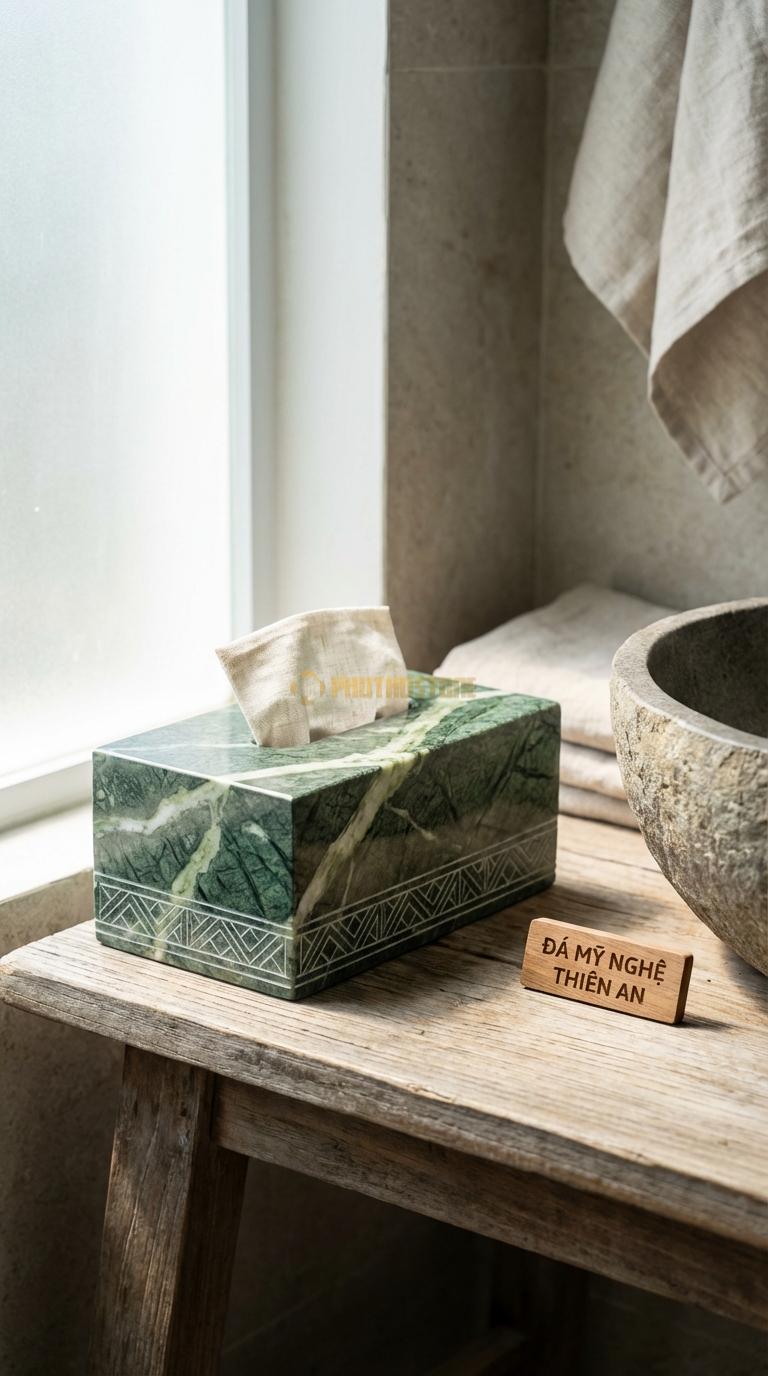 Hộp Giấy Đá Xanh Ấn Triện Tàu Hoa Văn Đường Diềm Triện Tàu (Hồi Văn) Chạy Quanh 23cm x 12cm x 10cm