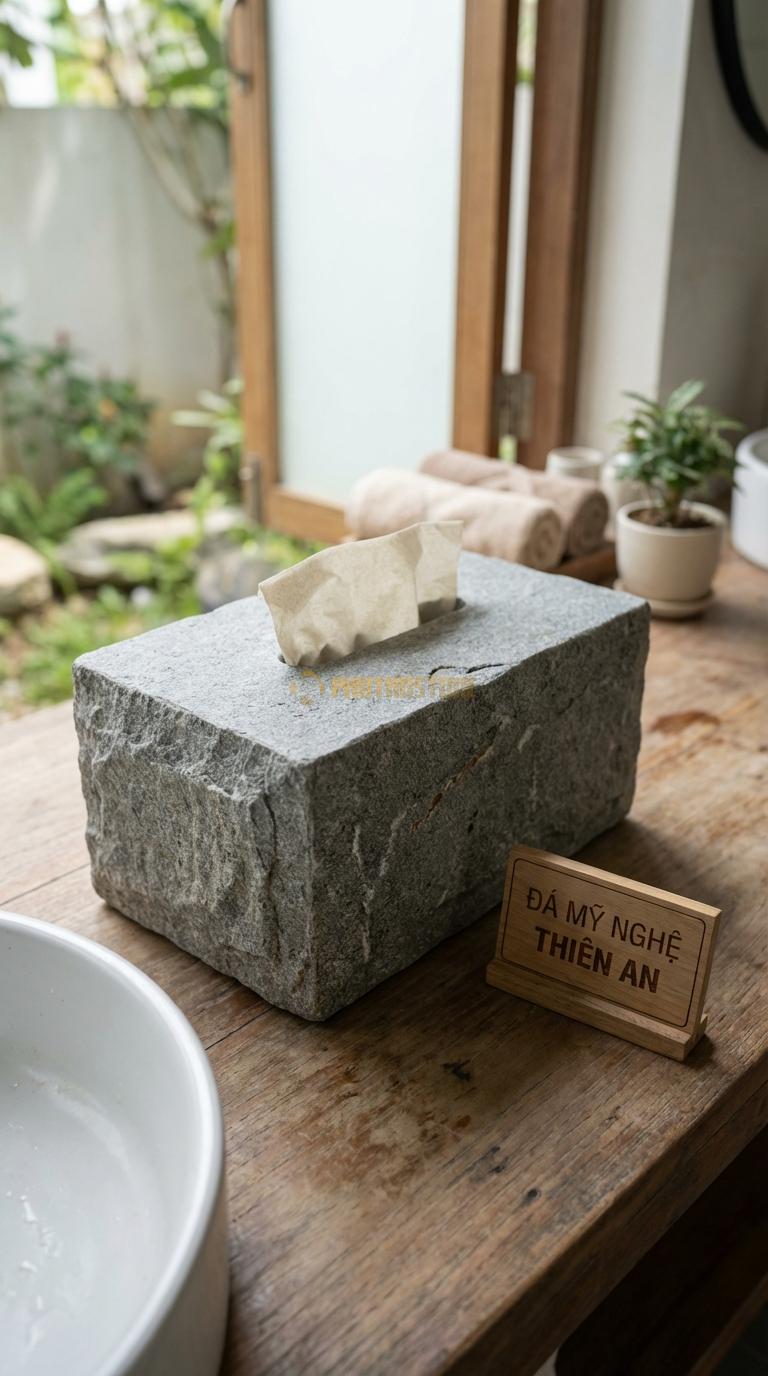 Kệ Đá Granite Kết Hợp Giá Giấy Phía Trên Là Kệ Để Điện Thoại, Dưới Là Giá Giấy 20cm x 12cm x 10cm