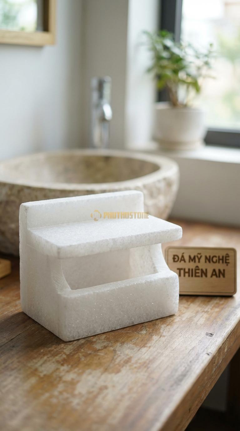 Kệ Đá Trắng Muối Kết Hợp Giá Giấy Phía Trên Là Kệ Để Điện Thoại, Dưới Là Giá Giấy 20cm x 12cm x 10cm