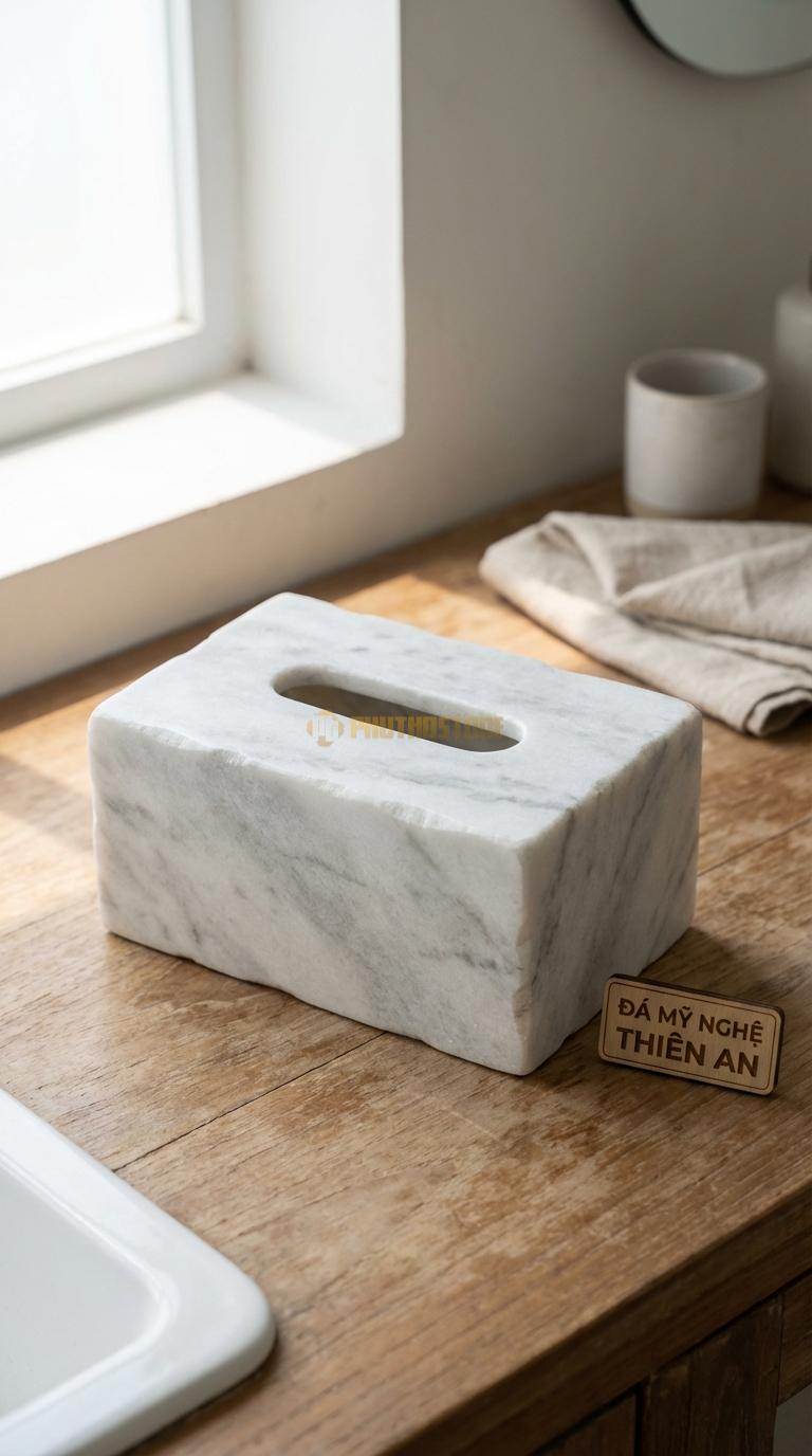 Kệ Đá Trắng Xanh Kết Hợp Giá Giấy Phía Trên Là Kệ Để Điện Thoại, Dưới Là Giá Giấy 20cm x 12cm x 10cm