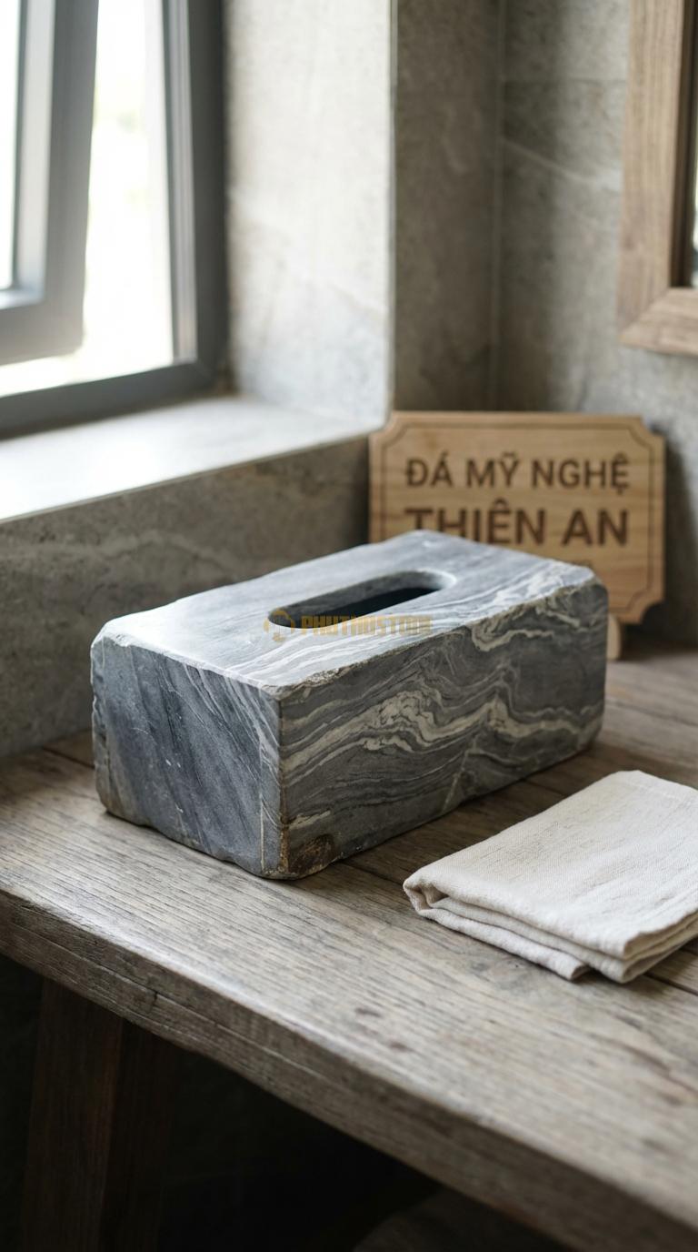 Kệ Đá Vân Mây Kết Hợp Giá Giấy Phía Trên Là Kệ Để Điện Thoại, Dưới Là Giá Giấy 20cm x 12cm x 10cm