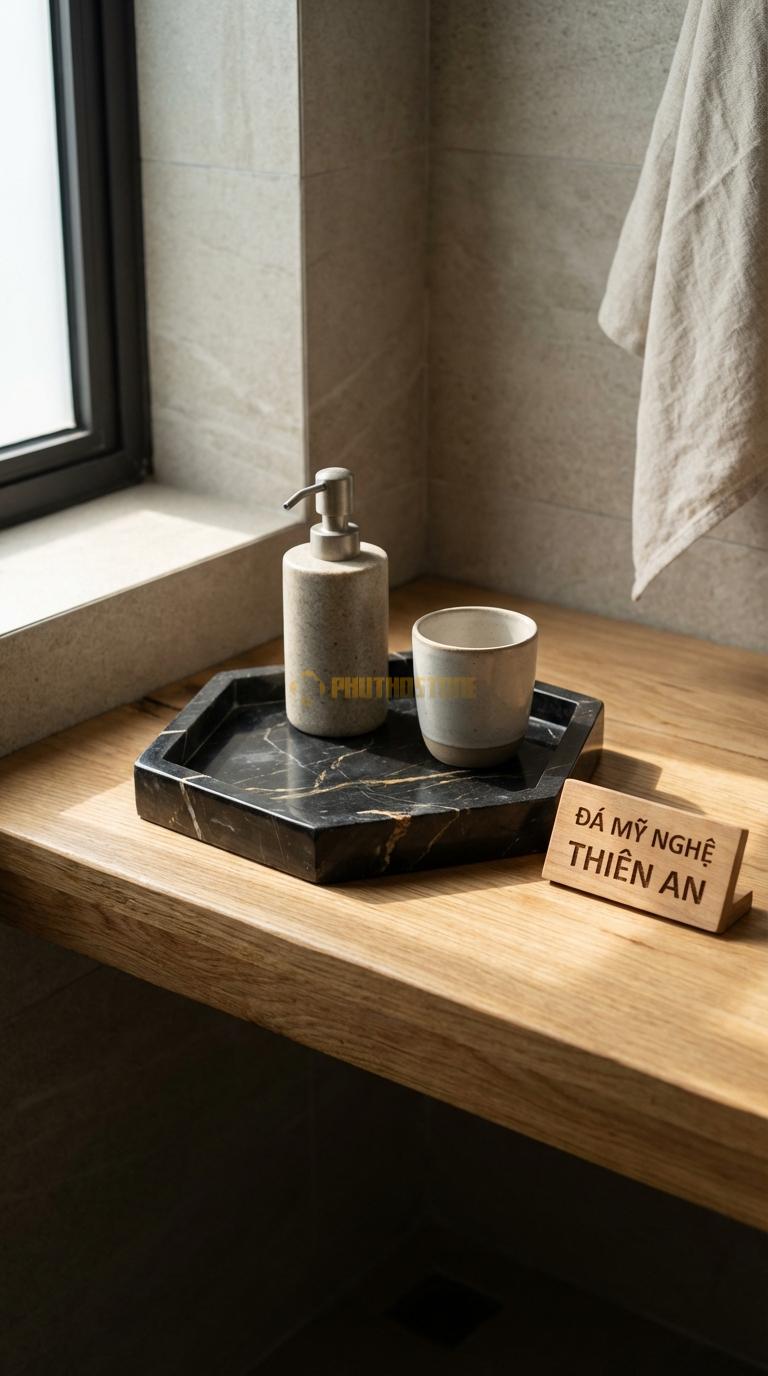 Khay Đá Đen Chỉ Nâu Lục Giác Ghép Bộ Có Thể Ghép Nhiều Khay Lại Với Nhau Cạnh 10cm x Dày 2cm