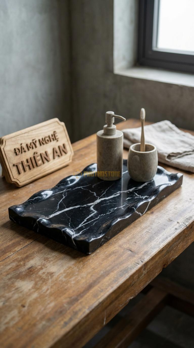 Khay Đá Đen Tia Chớp Lượn Sóng Viền Khay Tạo Hình Sóng Nước Nhấp Nhô 28cm x 14cm x 2cm