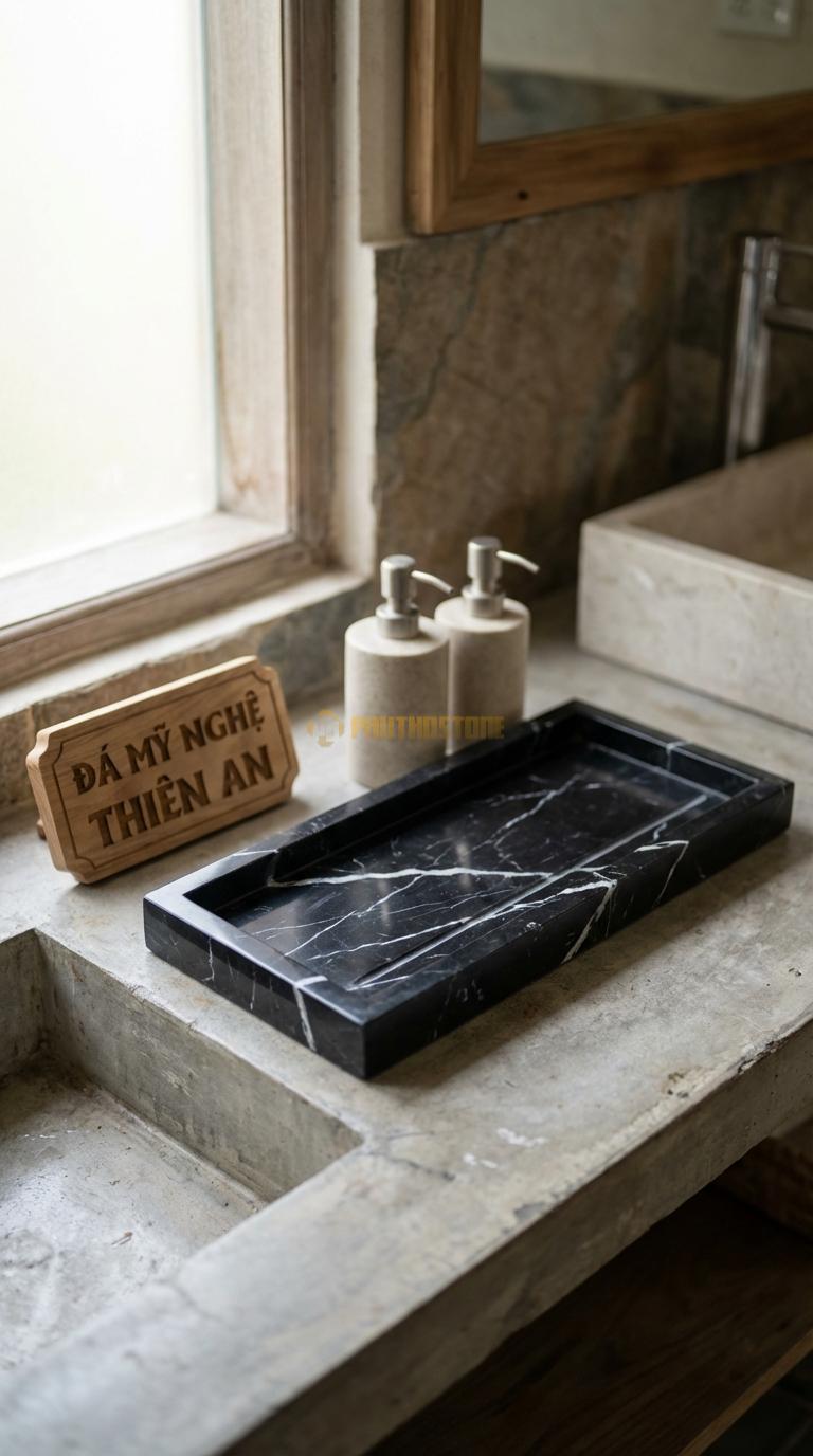 Khay Đá Đen Tia Chớp Soi Chỉ Âm 2 Đường Chỉ Chạy Dọc Lòng Khay 32cm x 12cm x 2.5cm