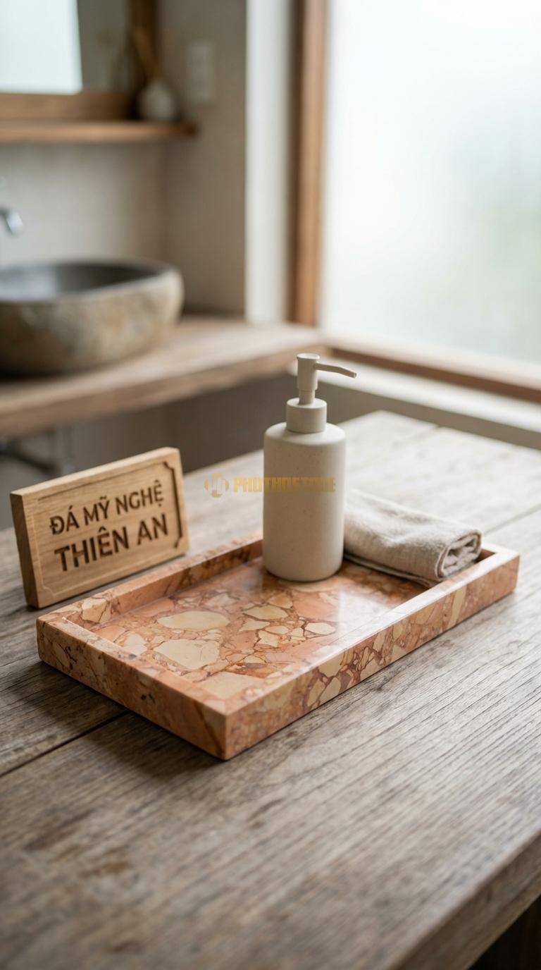 Khay Đá Hồng Chữ Nhật Tối Giản Cạnh Vuông Vức, Lòng Khay Phẳng Mịn 30cm x 15cm x 2cm