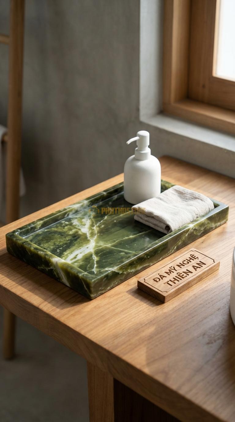 Khay Đá Serpentine Chữ Nhật Tối Giản Cạnh Vuông Vức, Lòng Khay Phẳng Mịn 30cm x 15cm x 2cm