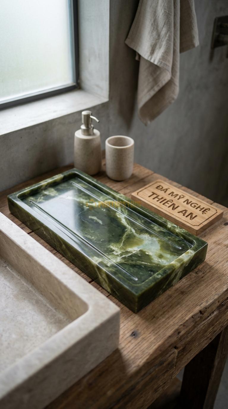 Khay Đá Serpentine Soi Chỉ Âm 2 Đường Chỉ Chạy Dọc Lòng Khay 32cm x 12cm x 2.5cm
