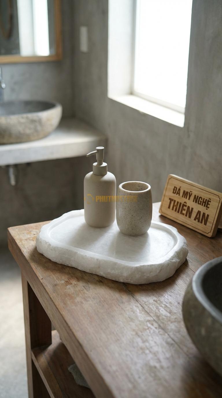 Khay Đá Trắng Muối Đá Cuội Tự Nhiên Hình Dáng Ngẫu Nhiên, Giữ Nét Thô Mộc Khoảng 30cm x 20cm