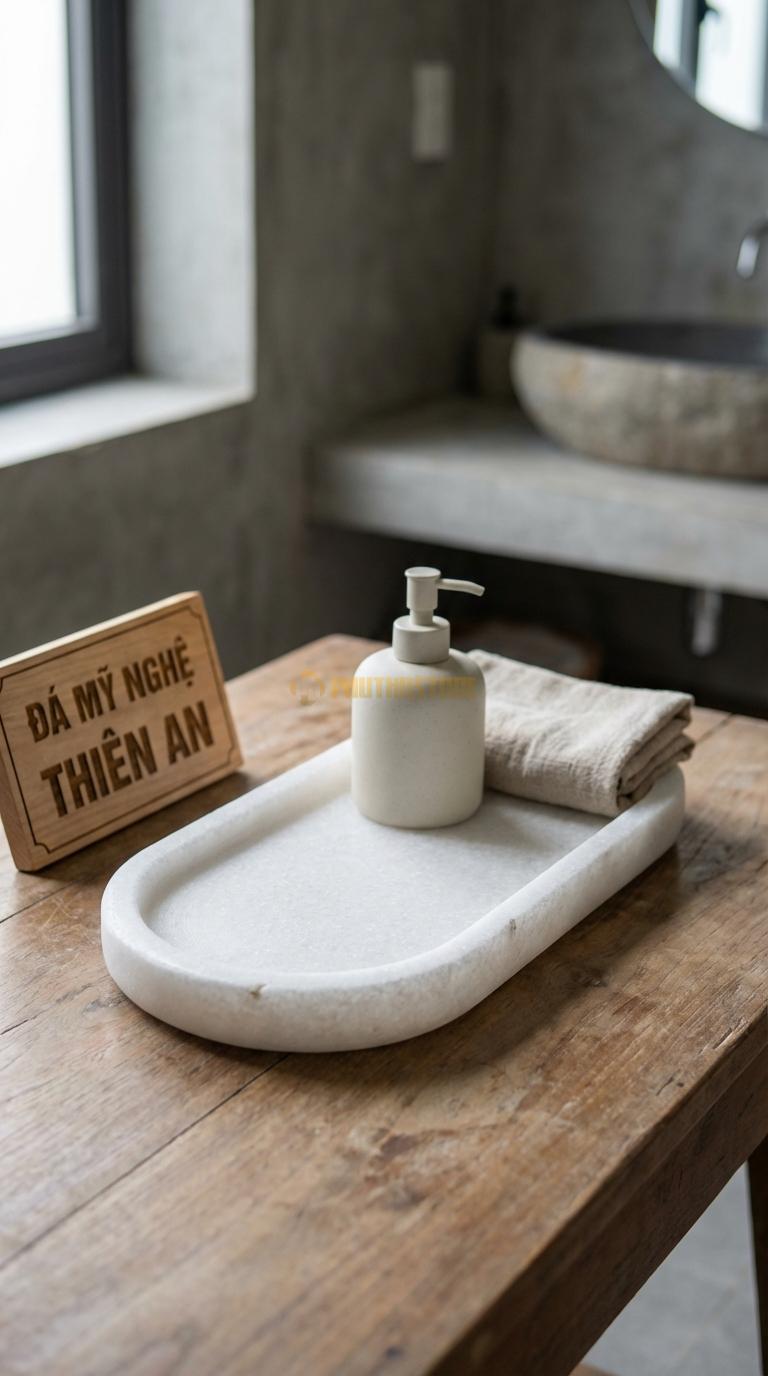 Khay Đá Trắng Muối Oval Cách Điệu Đường Cong Mềm Mại, Bo Tròn Hoàn Hảo 25cm x 12cm x 2.5cm