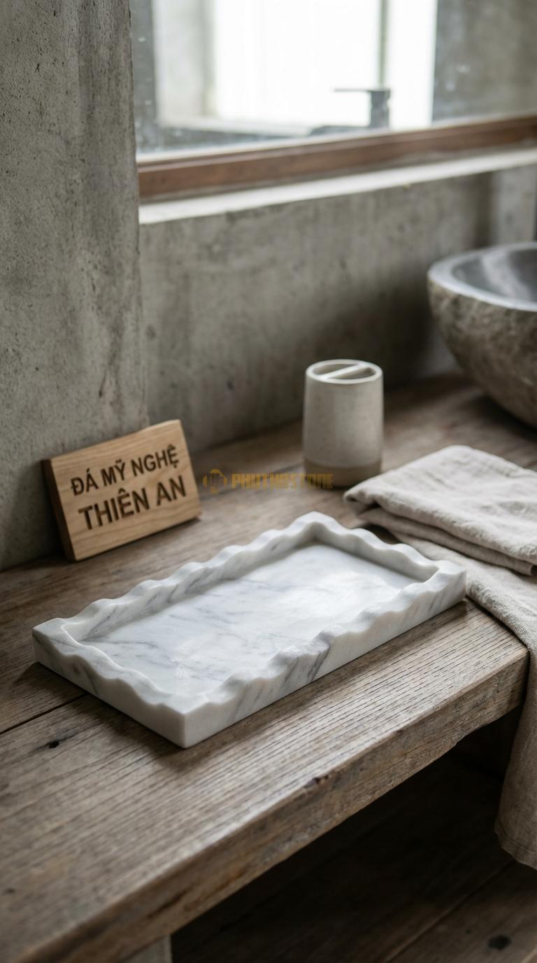 Khay Đá Trắng Xanh Lượn Sóng Viền Khay Tạo Hình Sóng Nước Nhấp Nhô 28cm x 14cm x 2cm