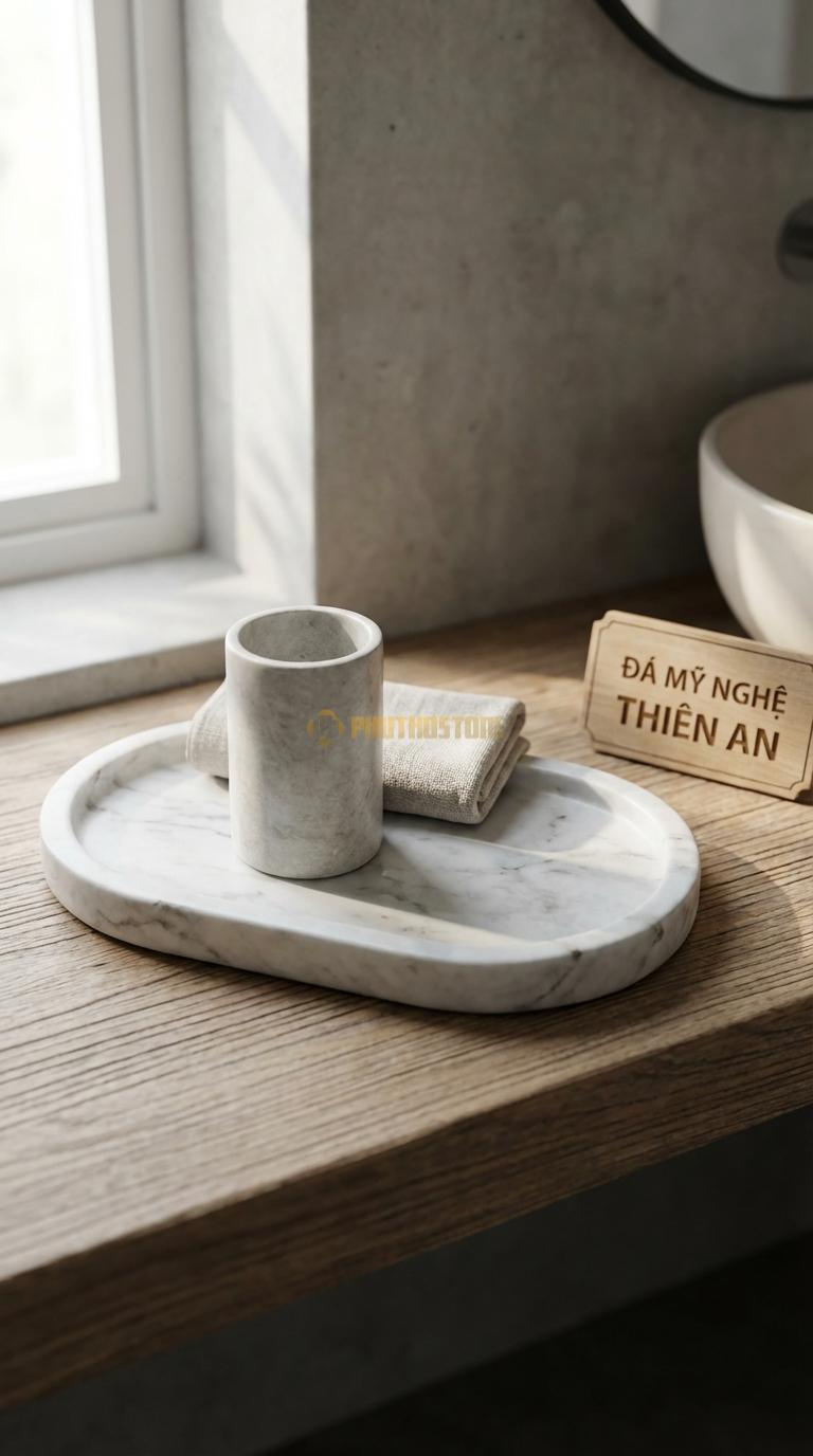 Khay Đá Trắng Xanh Oval Cách Điệu Đường Cong Mềm Mại, Bo Tròn Hoàn Hảo 25cm x 12cm x 2.5cm