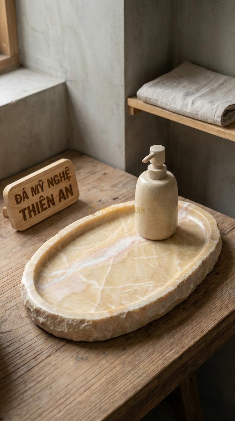 Khay Đá Vàng Nghệ An Đá Cuội Tự Nhiên Hình Dáng Ngẫu Nhiên, Giữ Nét Thô Mộc Khoảng 30cm x 20cm