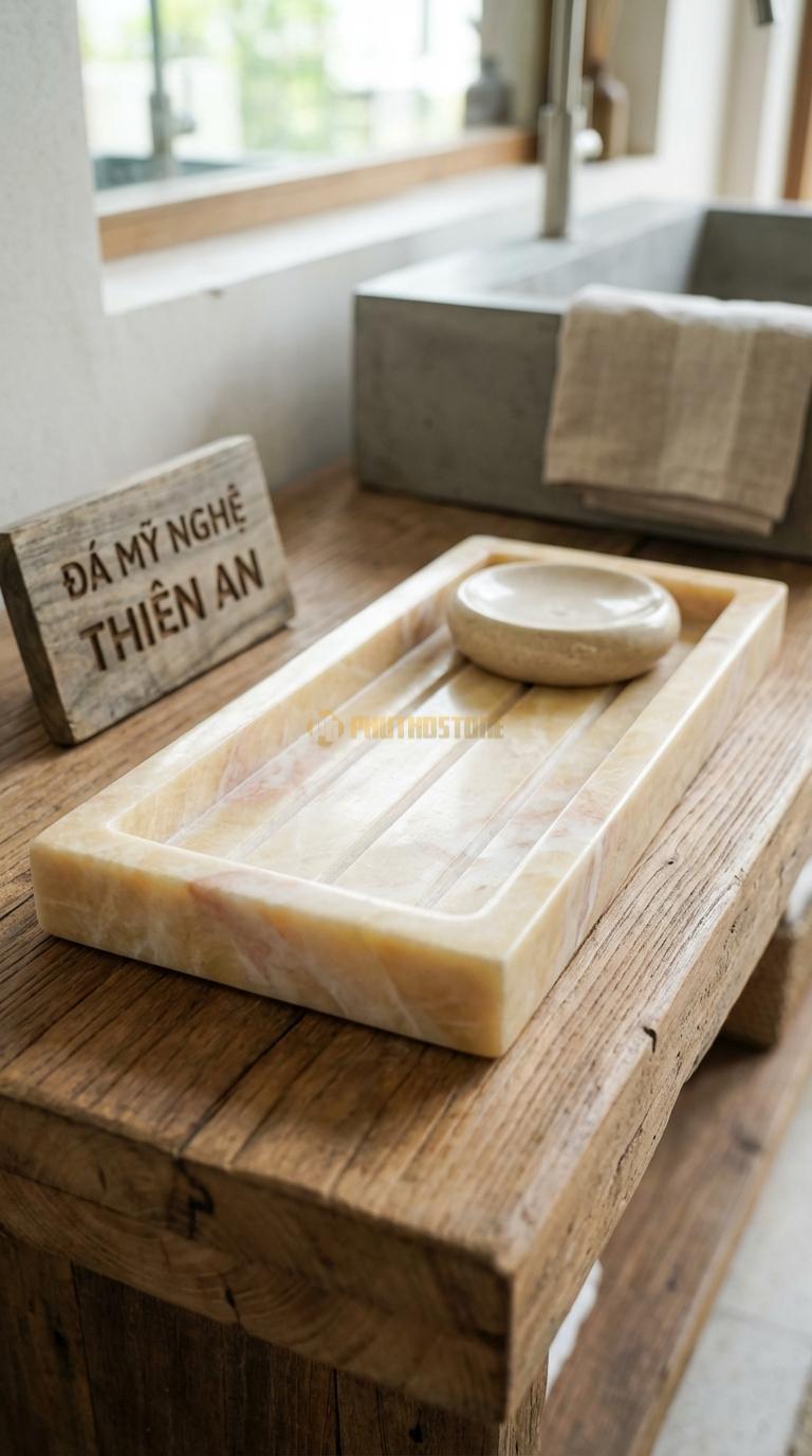 Khay Đá Vàng Nghệ An Soi Chỉ Âm 2 Đường Chỉ Chạy Dọc Lòng Khay 32cm x 12cm x 2.5cm