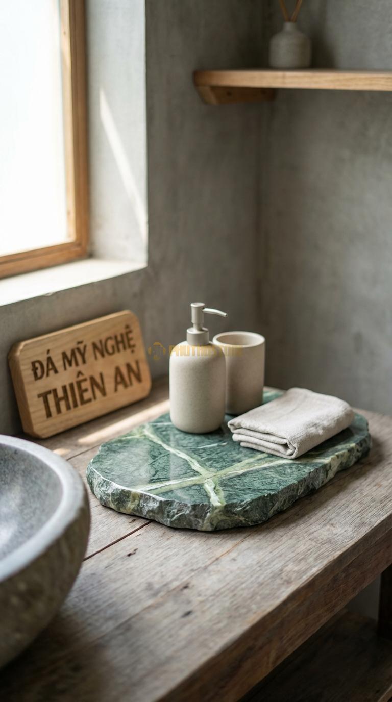 Khay Đá Xanh Ấn Đá Cuội Tự Nhiên Hình Dáng Ngẫu Nhiên, Giữ Nét Thô Mộc Khoảng 30cm x 20cm
