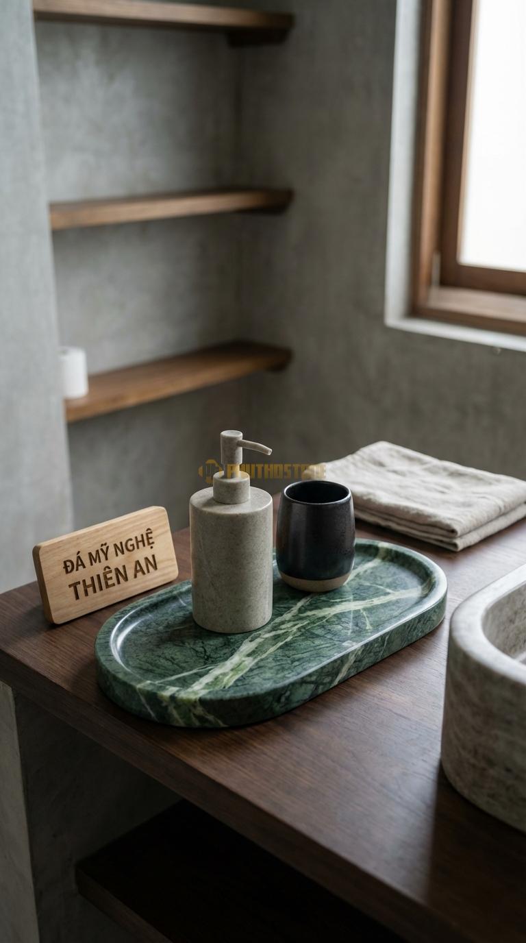 Khay Đá Xanh Ấn Oval Cách Điệu Đường Cong Mềm Mại, Bo Tròn Hoàn Hảo 25cm x 12cm x 2.5cm