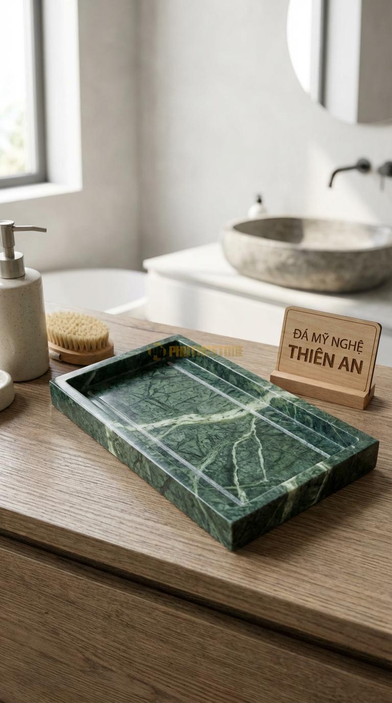 Khay Đá Xanh Ấn Soi Chỉ Âm 2 Đường Chỉ Chạy Dọc Lòng Khay 32cm x 12cm x 2.5cm