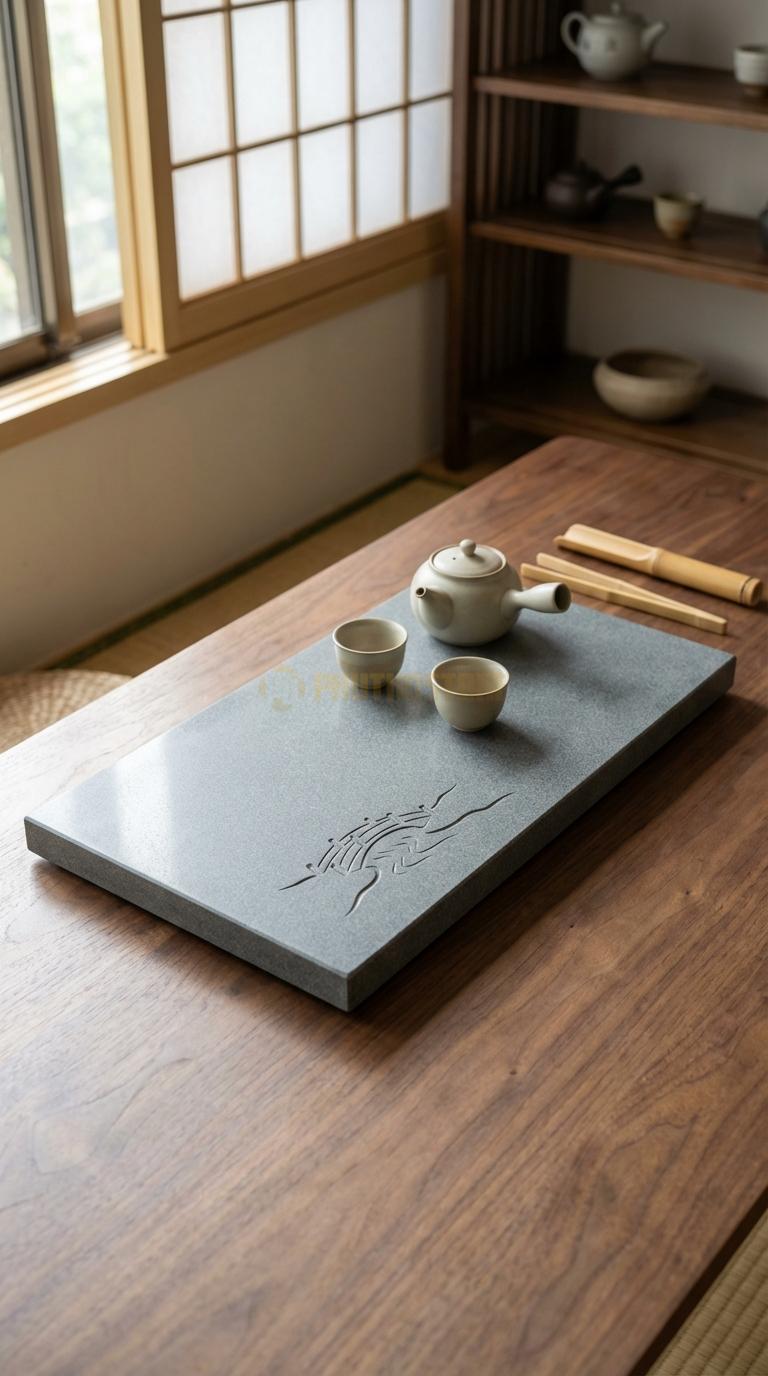 Khay Trà Đá Granite Họa Tiết “Cầu Kiều” (Cây Cầu Nhỏ Bắc Qua Suối). Kích Thước 55 x 30 x 4 Cm.