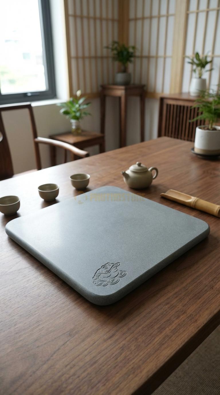 Khay Trà Đá Granite Họa Tiết “Thiềm Thừ Ngậm Tiền” (Cóc 3 Chân Phong Thủy). Kích Thước 45 x 45 x 5 Cm.