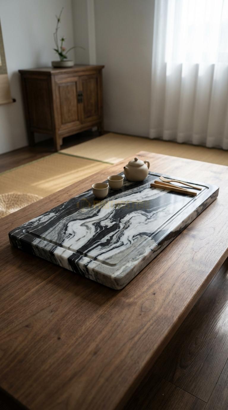 Khay Trà Đá Tuyết Sơn Họa Tiết “Cửu Long Tranh Châu” (9 Con Rồng Vờn Ngọc). Kích Thước 100 x 60 x 8 Cm.