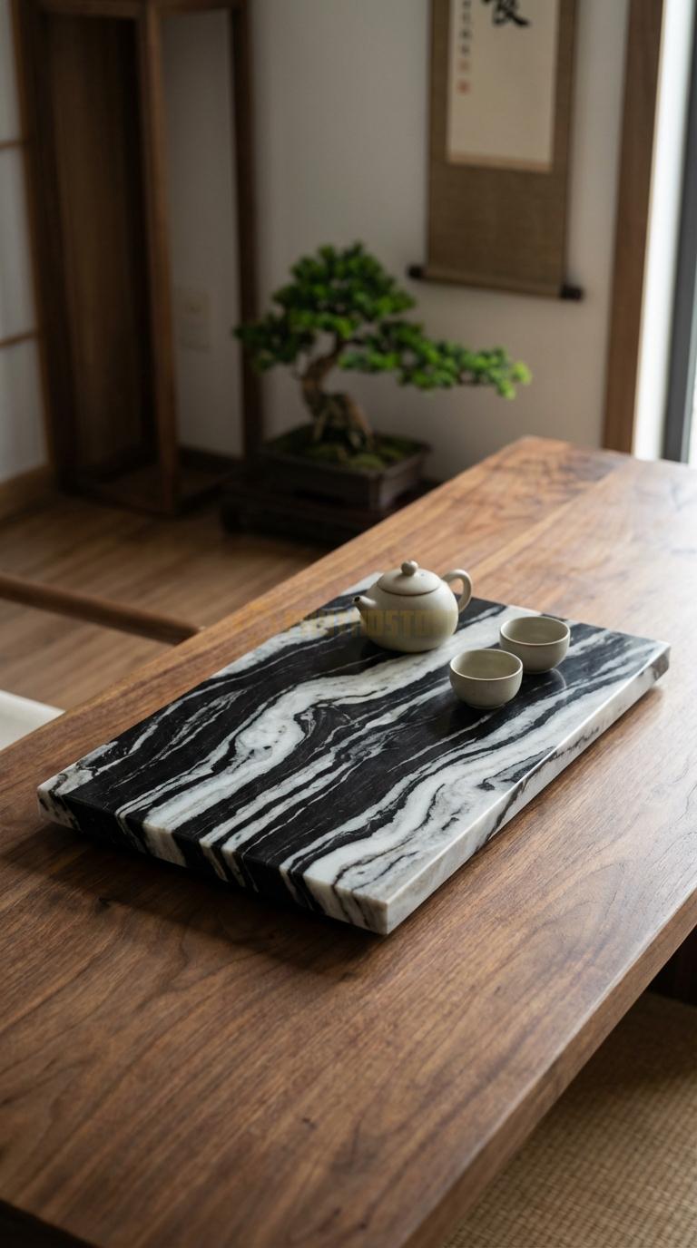 Khay Trà Đá Tuyết Sơn Họa Tiết “Quy Bôi” (Hình Dáng Rùa Thần Cõng Bia Đá). Kích Thước 55 x 35 x 6 Cm.