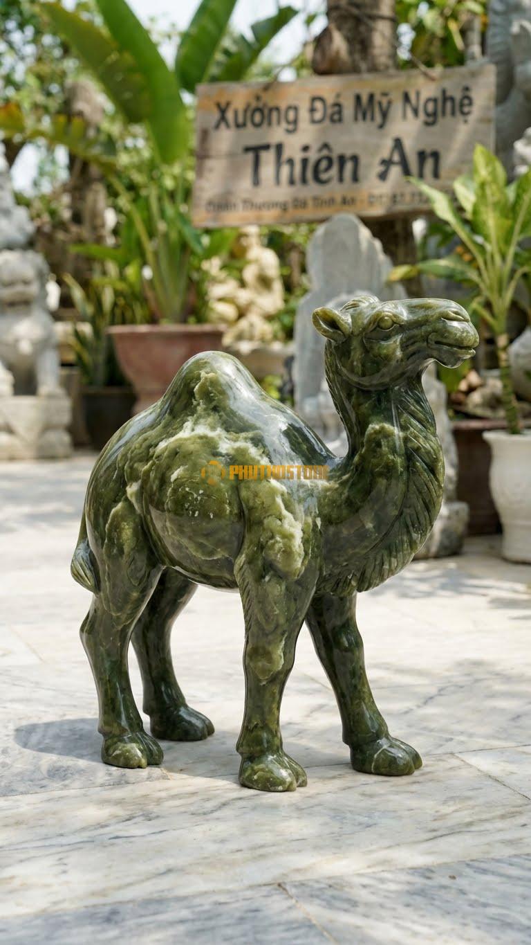 Lạc Đà Một Bướu Bằng Đá Serpentine, Kiểu Dáng Dáng Cao Thanh Thoát. Kích Thước Cao 30cm.