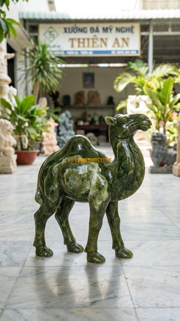 Lạc Đà Một Bướu Bằng Đá Serpentine, Kiểu Dáng Dáng Cao Thanh Thoát. Kích Thước Cao 30cm.