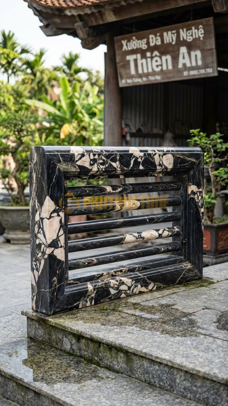 Lan Can Đá Da Báo Chấn Song Đá: Các Thanh Đá Tròn Đặt Song Song, Kích Thước: 120Cm X 81Cm X 10Cm