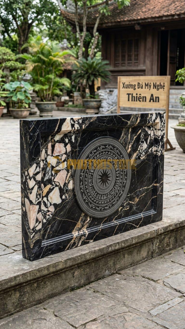 Lan Can Đá Da Báo Hoa Văn Trống Đồng: Mặt Trống Đồng Đông Sơn Thu Nhỏ, Kích Thước: 120Cm X 90Cm X 10Cm