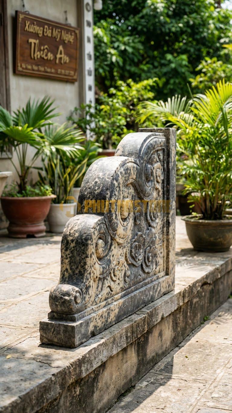 Lan Can Đá Da Báo Mây Trời: Họa Tiết Tản Vân (Mây Trôi), Kích Thước: 120Cm X 81Cm X 10Cm