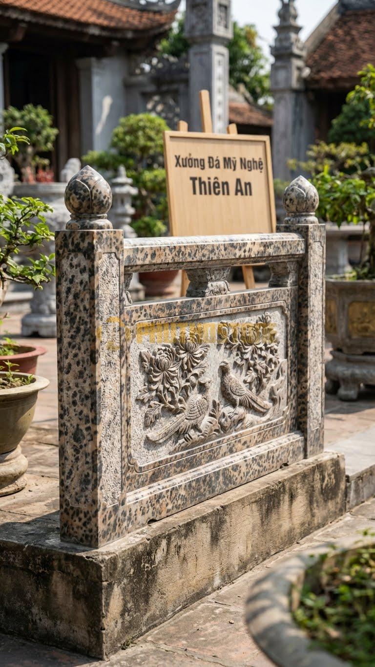Lan Can Đá Da Báo Tứ Quý – Cúc: Hoa Cúc Và Chim Trĩ (Biểu Tượng Phúc Lộc), Kích Thước: 117Cm X 81Cm X 10Cm